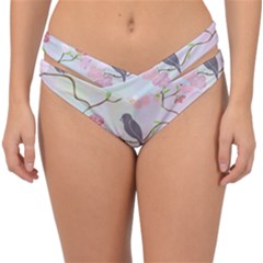 Birds Blossom Seamless Pattern Double Strap Halter Bikini Bottoms