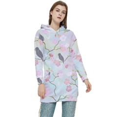 Birds Blossom Seamless Pattern Women s Long Oversized Pullover Hoodie