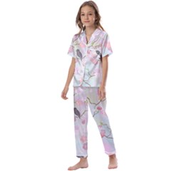 Birds Blossom Seamless Pattern Kids  Satin Short Sleeve Pajamas Set by Jancukart