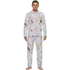 Birds Blossom Seamless Pattern Men s Long Sleeve Velvet Pocket Pajamas Set by Jancukart