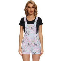 Birds Blossom Seamless Pattern Short Overalls