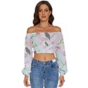 Birds Blossom Seamless Pattern Long Sleeve Crinkled Weave Crop Top View1