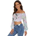 Birds Blossom Seamless Pattern Long Sleeve Crinkled Weave Crop Top View2