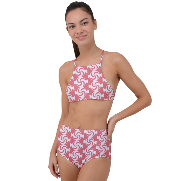 Candy Illustration Pattern High Waist Tankini Set