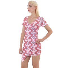 Candy Illustration Pattern Short Sleeve Asymmetric Mini Dress by GardenOfOphir