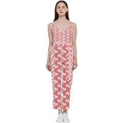 Candy Illustration Pattern V-neck Spaghetti Strap Tie Front Jumpsuit by GardenOfOphir