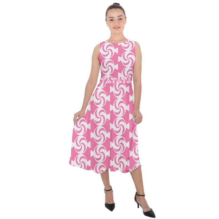 Cute Candy Illustration Pattern For Kids And Kids At Heart Midi Tie-Back Chiffon Dress