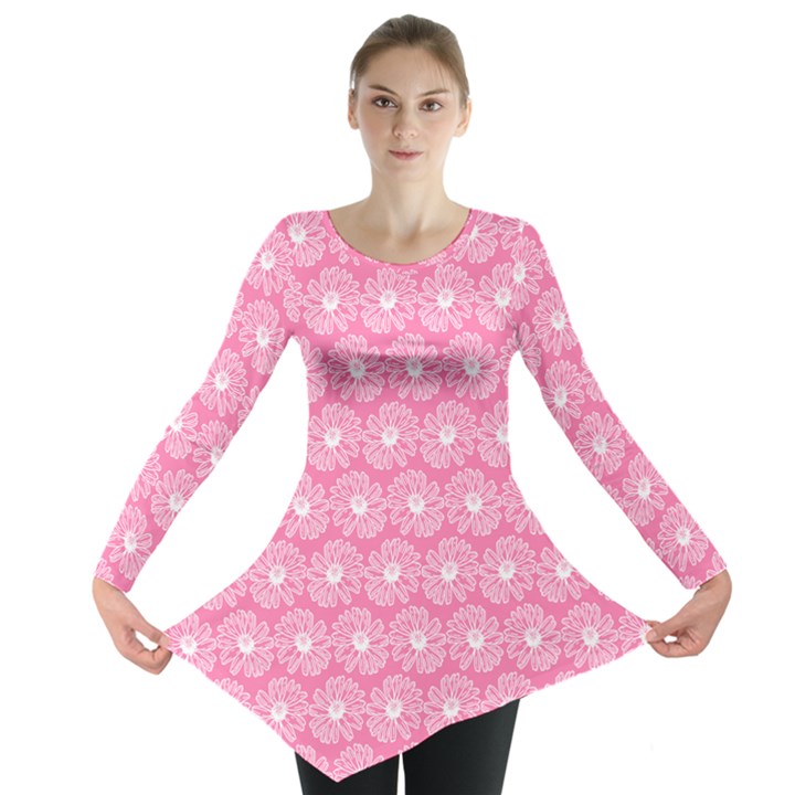 Pink Gerbera Daisy Vector Tile Pattern Long Sleeve Tunic 