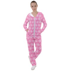 Pink Gerbera Daisy Vector Tile Pattern Women s Tracksuit by GardenOfOphir