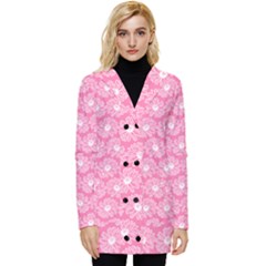 Pink Gerbera Daisy Vector Tile Pattern Button Up Hooded Coat  by GardenOfOphir