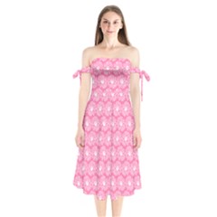 Pink Gerbera Daisy Vector Tile Pattern Shoulder Tie Bardot Midi Dress by GardenOfOphir