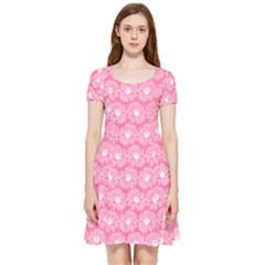 Pink Gerbera Daisy Vector Tile Pattern Inside Out Cap Sleeve Dress by GardenOfOphir