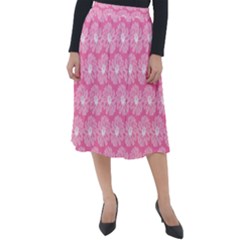 Pink Gerbera Daisy Vector Tile Pattern Classic Velour Midi Skirt  by GardenOfOphir