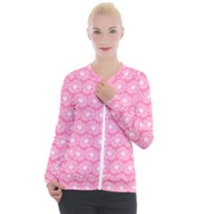 Pink Gerbera Daisy Vector Tile Pattern Casual Zip Up Jacket by GardenOfOphir