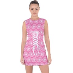 Pink Gerbera Daisy Vector Tile Pattern Lace Up Front Bodycon Dress by GardenOfOphir