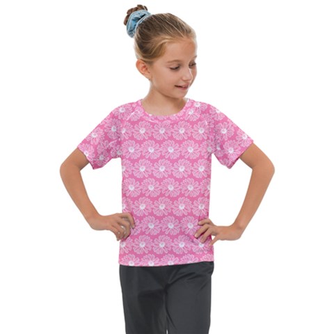 Pink Gerbera Daisy Vector Tile Pattern Kids  Mesh Piece Tee by GardenOfOphir