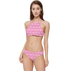 Pink Gerbera Daisy Vector Tile Pattern Banded Triangle Bikini Set by GardenOfOphir