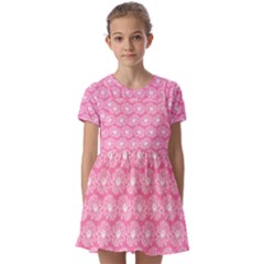 Pink Gerbera Daisy Vector Tile Pattern Kids  Short Sleeve Pinafore Style Dress by GardenOfOphir