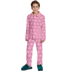 Pink Gerbera Daisy Vector Tile Pattern Kids  Long Sleeve Velvet Pajamas Set