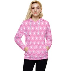 Pink Gerbera Daisy Vector Tile Pattern Women s Lightweight Drawstring Hoodie by GardenOfOphir