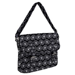 Black And White Gerbera Daisy Vector Tile Pattern Buckle Messenger Bag by GardenOfOphir