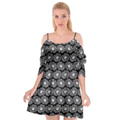 Black And White Gerbera Daisy Vector Tile Pattern Cutout Spaghetti Strap Chiffon Dress by GardenOfOphir