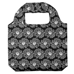 Black And White Gerbera Daisy Vector Tile Pattern Premium Foldable Grocery Recycle Bag by GardenOfOphir