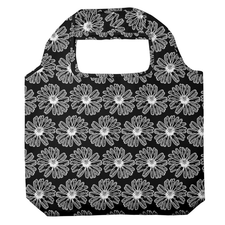 Black And White Gerbera Daisy Vector Tile Pattern Premium Foldable Grocery Recycle Bag