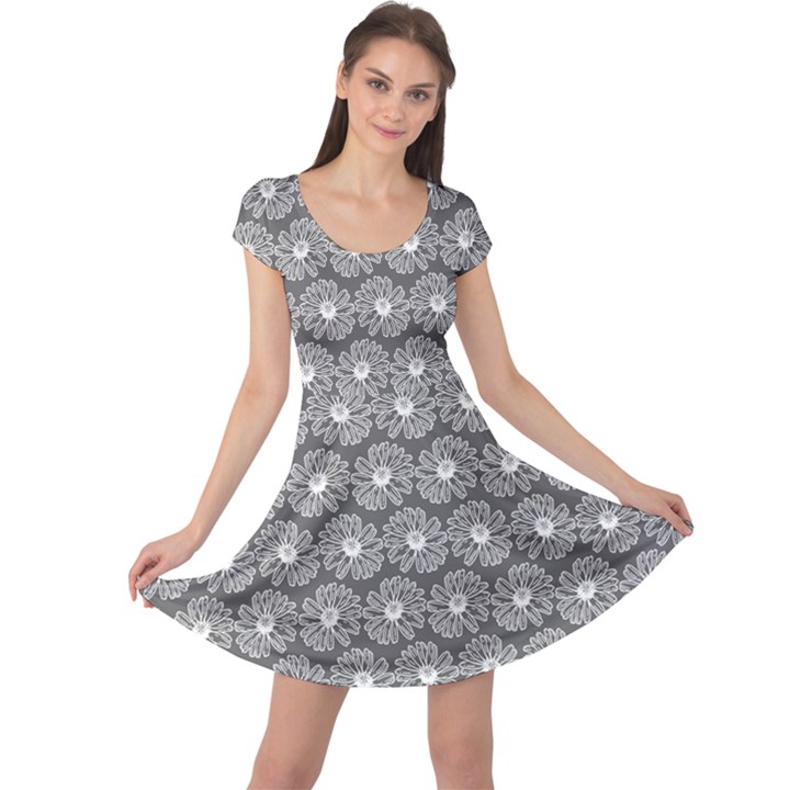 Gerbera Daisy Vector Tile Pattern Cap Sleeve Dress