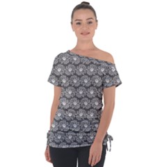 Gerbera Daisy Vector Tile Pattern Off Shoulder Tie-up Tee