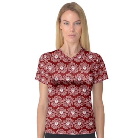 Gerbera Daisy Vector Tile Pattern V-neck Sport Mesh Tee by GardenOfOphir