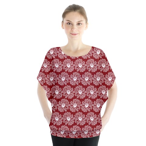 Gerbera Daisy Vector Tile Pattern Batwing Chiffon Blouse by GardenOfOphir