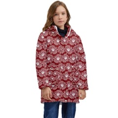 Gerbera Daisy Vector Tile Pattern Kid s Hooded Longline Puffer Jacket by GardenOfOphir