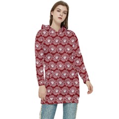 Gerbera Daisy Vector Tile Pattern Women s Long Oversized Pullover Hoodie by GardenOfOphir