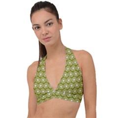 Gerbera Daisy Vector Tile Pattern Halter Plunge Bikini Top by GardenOfOphir