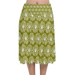 Gerbera Daisy Vector Tile Pattern Velvet Flared Midi Skirt