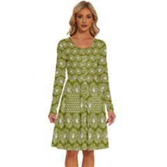 Gerbera Daisy Vector Tile Pattern Long Sleeve Dress With Pocket by GardenOfOphir