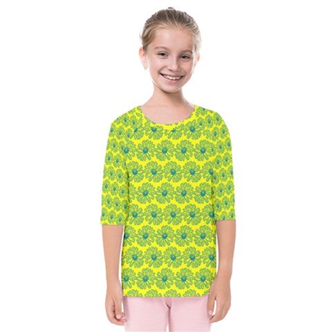 Gerbera Daisy Vector Tile Pattern Kids  Quarter Sleeve Raglan Tee by GardenOfOphir