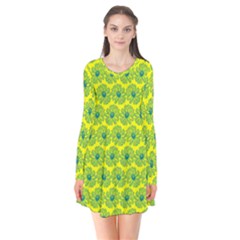 Gerbera Daisy Vector Tile Pattern Long Sleeve V-neck Flare Dress by GardenOfOphir