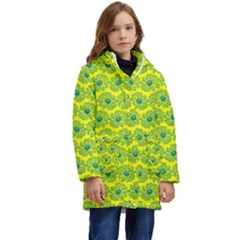 Gerbera Daisy Vector Tile Pattern Kid s Hooded Longline Puffer Jacket by GardenOfOphir