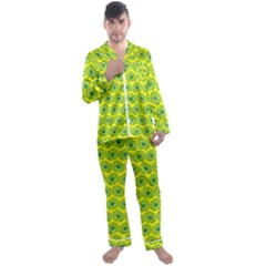 Gerbera Daisy Vector Tile Pattern Men s Long Sleeve Satin Pajamas Set by GardenOfOphir