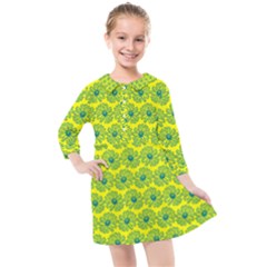 Gerbera Daisy Vector Tile Pattern Kids  Quarter Sleeve Shirt Dress by GardenOfOphir