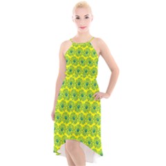 Gerbera Daisy Vector Tile Pattern High-low Halter Chiffon Dress  by GardenOfOphir