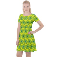 Gerbera Daisy Vector Tile Pattern Cap Sleeve Velour Dress  by GardenOfOphir