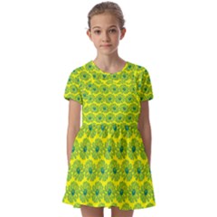 Gerbera Daisy Vector Tile Pattern Kids  Short Sleeve Pinafore Style Dress by GardenOfOphir