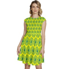 Gerbera Daisy Vector Tile Pattern Cap Sleeve High Waist Dress by GardenOfOphir