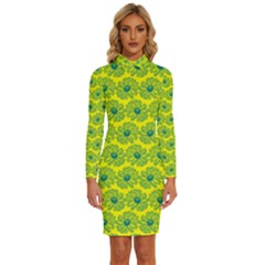 Gerbera Daisy Vector Tile Pattern Long Sleeve Shirt Collar Bodycon Dress by GardenOfOphir