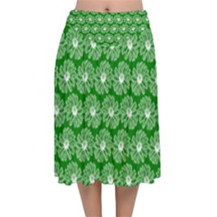 Gerbera Daisy Vector Tile Pattern Velvet Flared Midi Skirt by GardenOfOphir