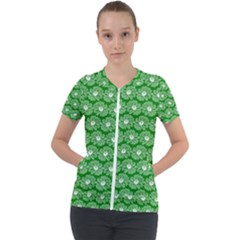 Gerbera Daisy Vector Tile Pattern Short Sleeve Zip Up Jacket by GardenOfOphir