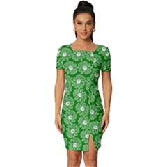 Gerbera Daisy Vector Tile Pattern Fitted Knot Split End Bodycon Dress by GardenOfOphir